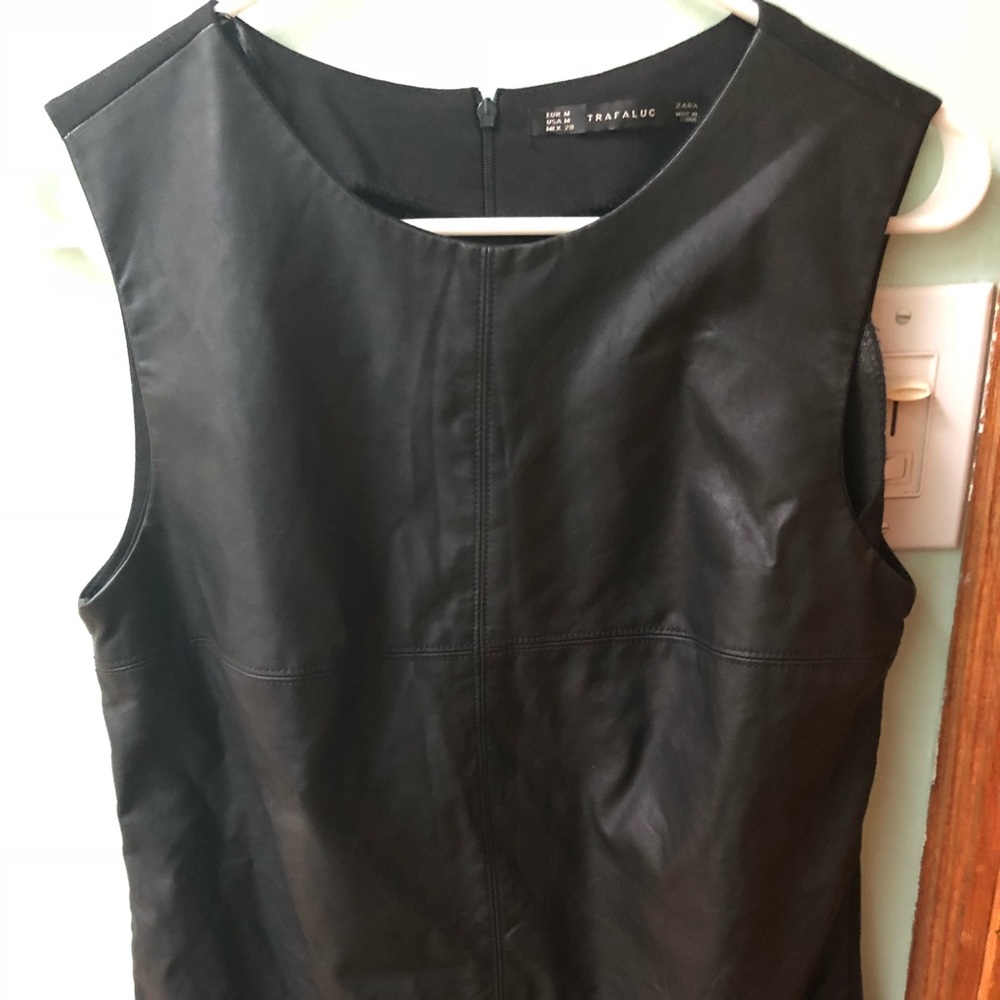 Zara TRF Black Front Faux Leather Sleeveless Dress